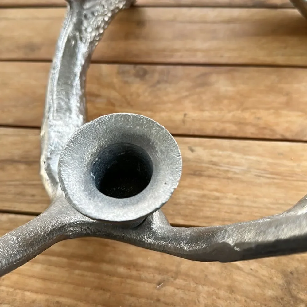 - Vintage Deer Antler Aluminum Candle Stick Holder Decor (2)